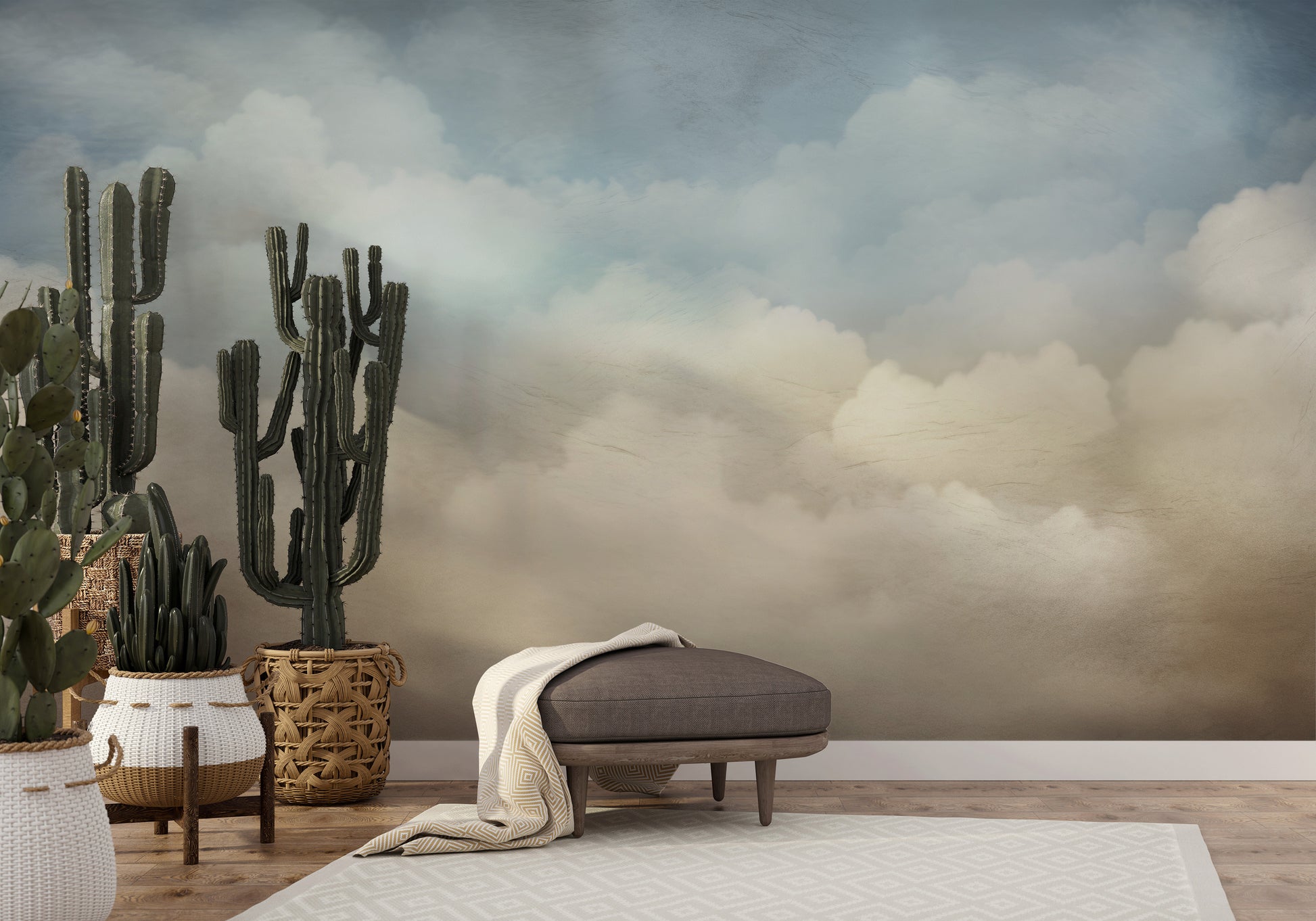 Wzór fototapety o nazwie CLOUDS OF SERENE MAJESTY pokazanej w kontekście pomieszczenia.