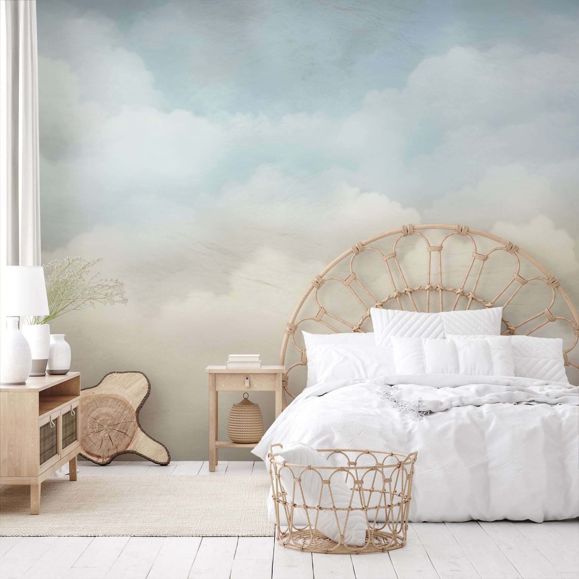 Wzór fototapety artystycznej o nazwie CLOUDS OF SERENE MAJESTY pokazanej w aranżacji wnętrza.