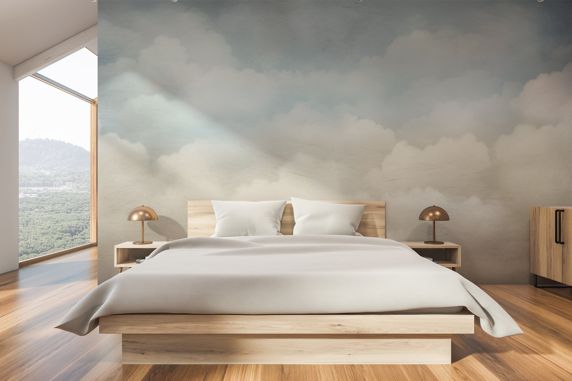 Wzór fototapety malowanej o nazwie CLOUDS OF SERENE MAJESTY pokazanej w aranżacji wnętrza.