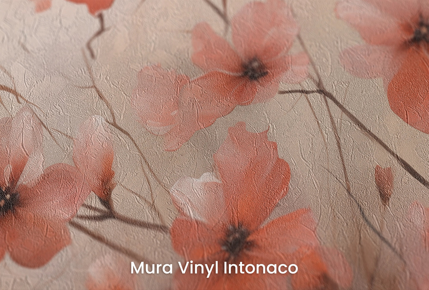 Zbliżenie na artystyczną fototapetę o nazwie Coral Breeze na podłożu Mura Vinyl Intonaco - struktura tartego tynku.