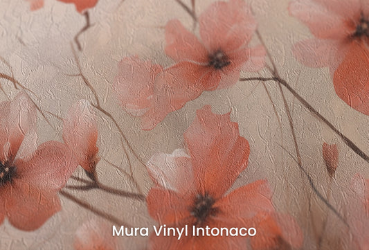 Zbliżenie na artystyczną fototapetę o nazwie Coral Breeze na podłożu Mura Vinyl Intonaco - struktura tartego tynku.
