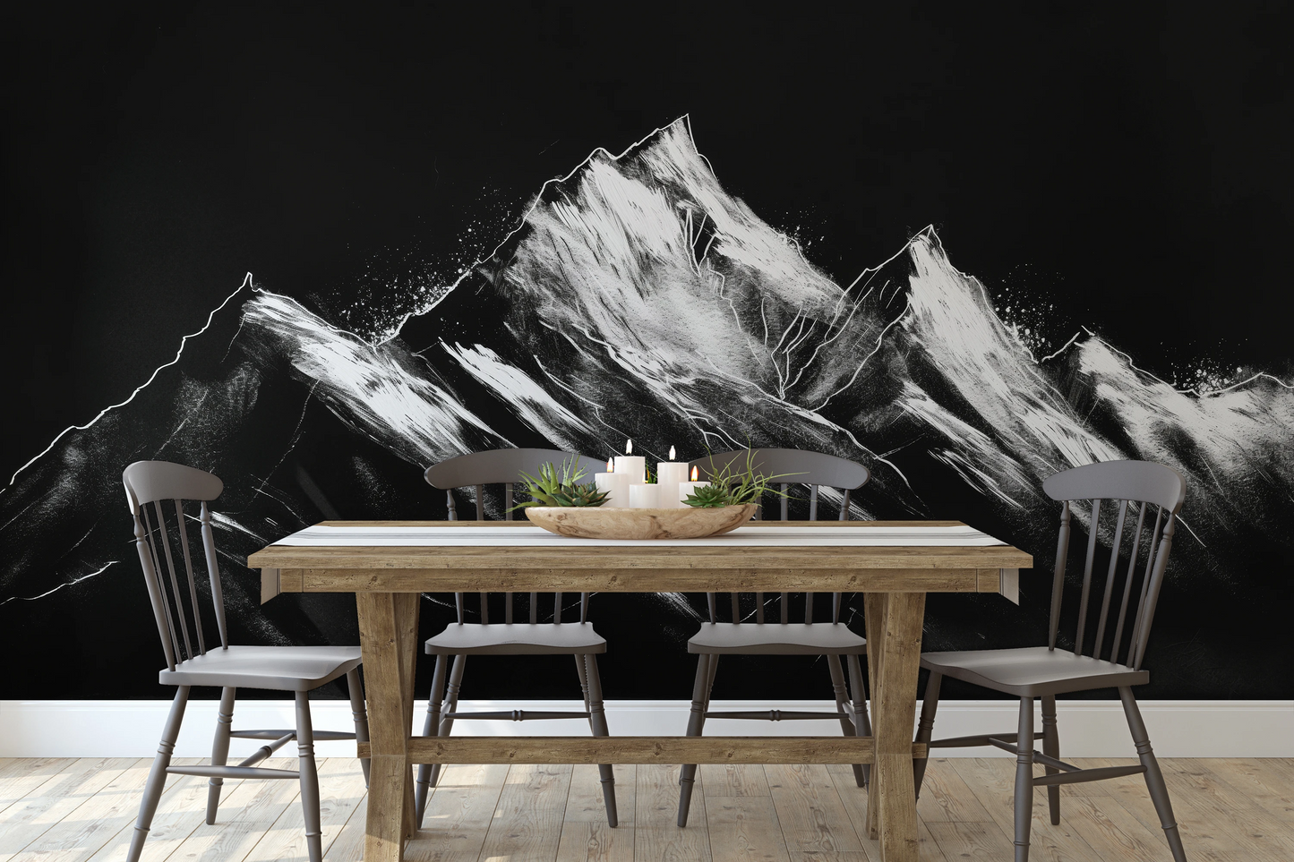 Wzór fototapety artystycznej o nazwie Charcoal Edges pokazanej w aranżacji wnętrza.