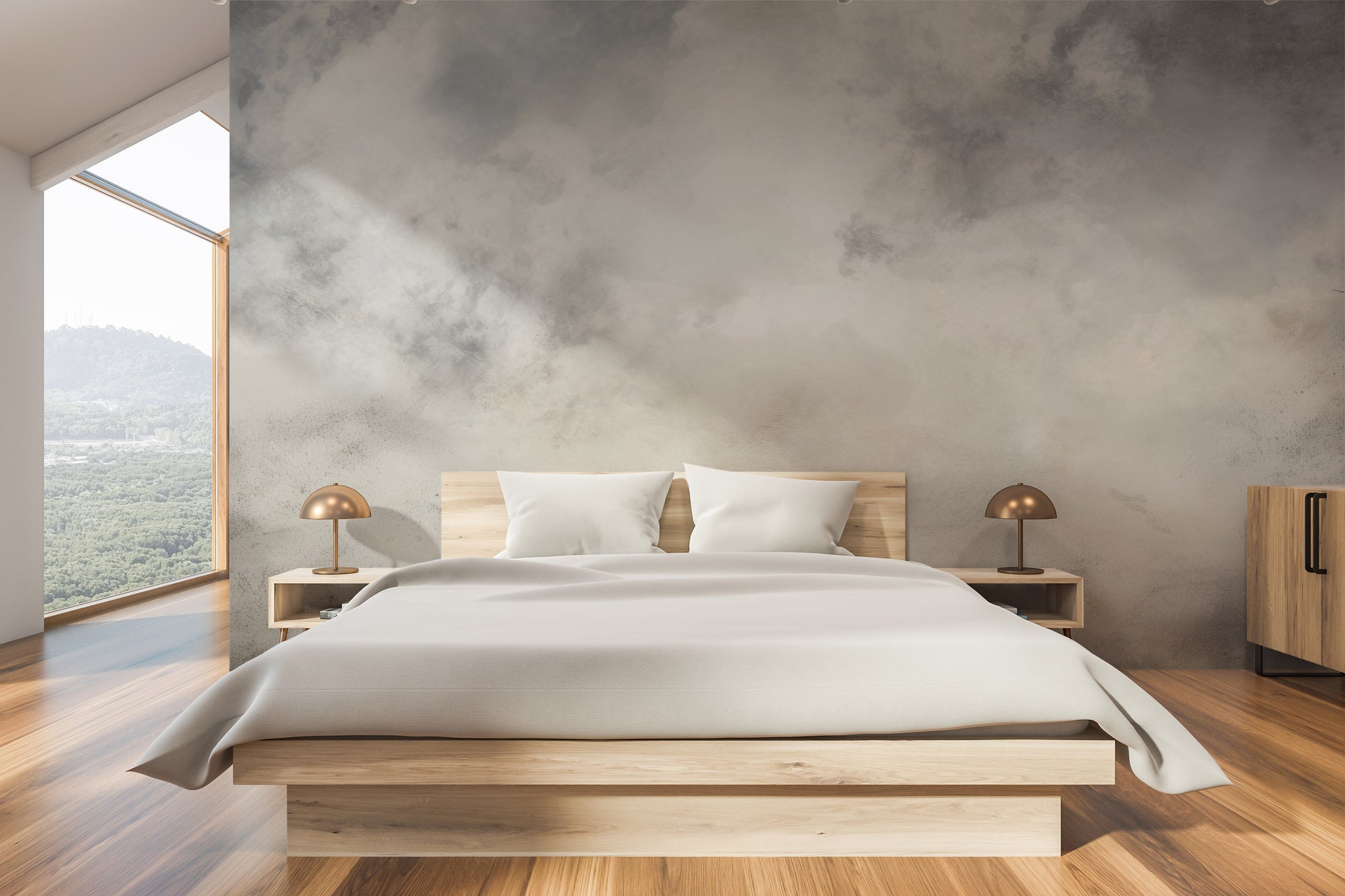 Wzór fototapety o nazwie MYSTICAL FOG MURAL #2 pokazanej w kontekście pomieszczenia.
