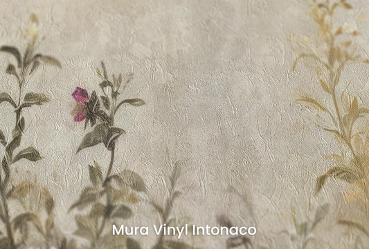 Zbliżenie na artystyczną fototapetę o nazwie Renaissance Garden na podłożu Mura Vinyl Intonaco - struktura tartego tynku.