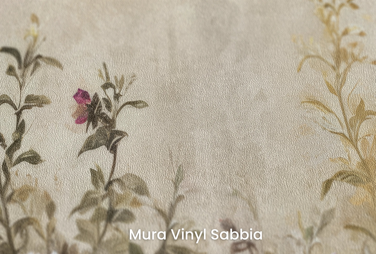 Zbliżenie na artystyczną fototapetę o nazwie Renaissance Garden na podłożu Mura Vinyl Sabbia struktura grubego ziarna piasku.