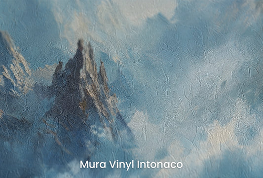 Zbliżenie na artystyczną fototapetę o nazwie Cerulean Mist na podłożu Mura Vinyl Intonaco - struktura tartego tynku.