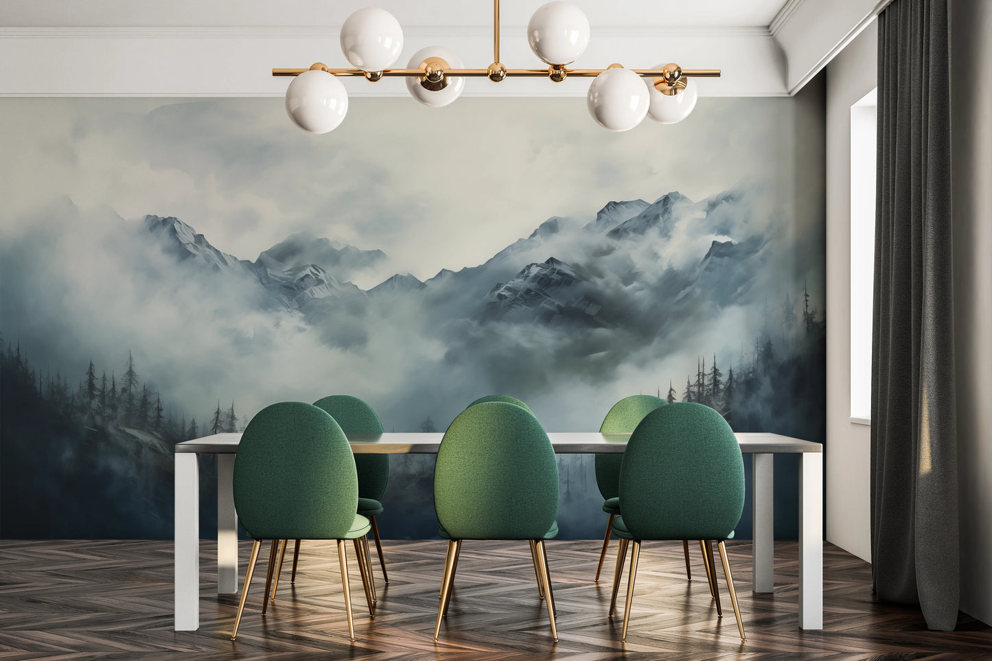 Wzór fototapety o nazwie Ethereal Fog pokazanej w kontekście pomieszczenia.