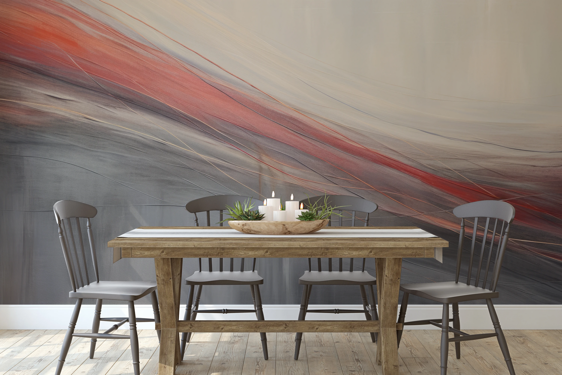 Wzór fototapety malowanej o nazwie Rustic Elegance pokazanej w aranżacji wnętrza.