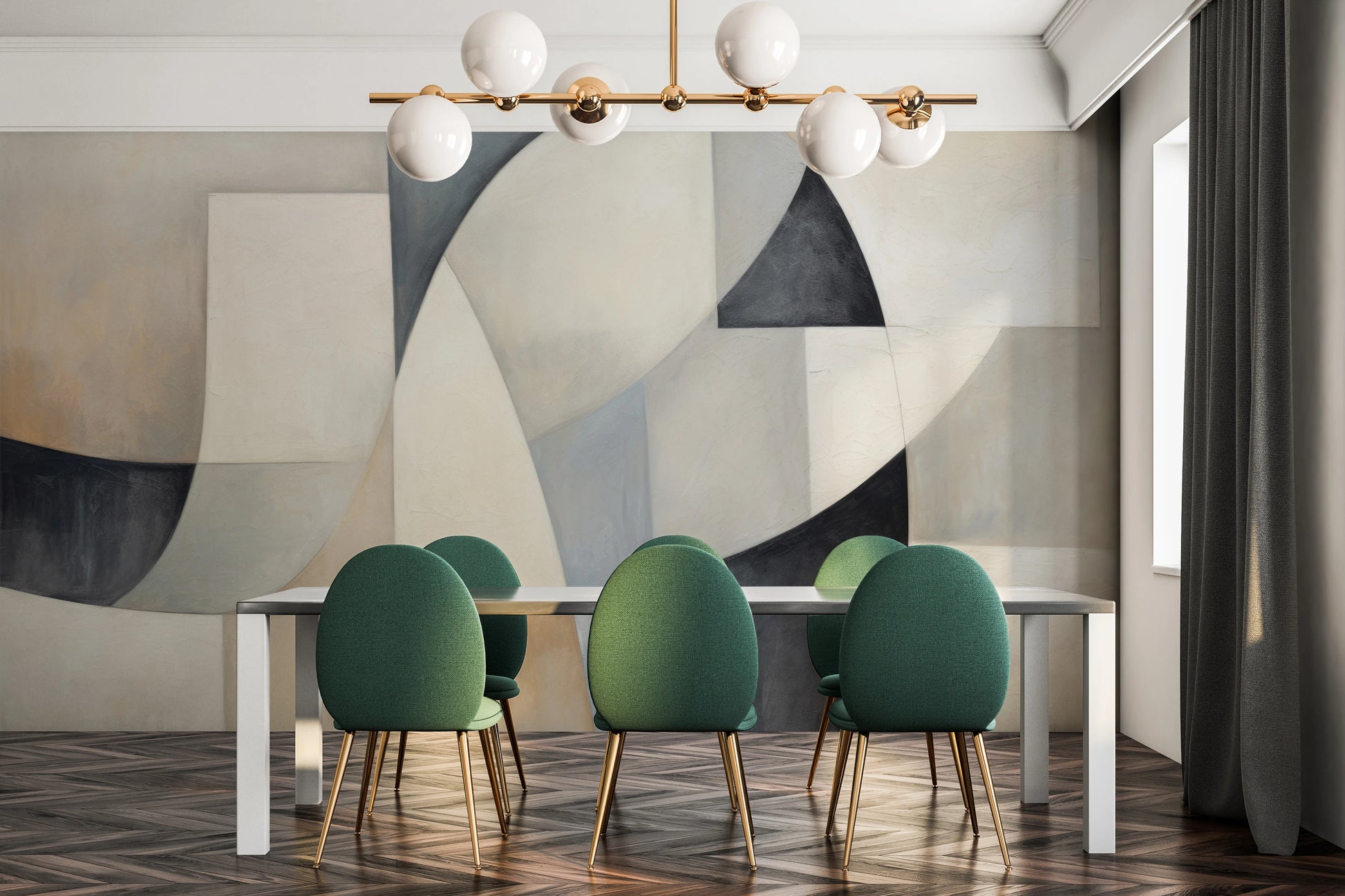Fototapeta artystyczna o nazwie Soft Geometric Blends pokazana w aranżacji wnętrza.