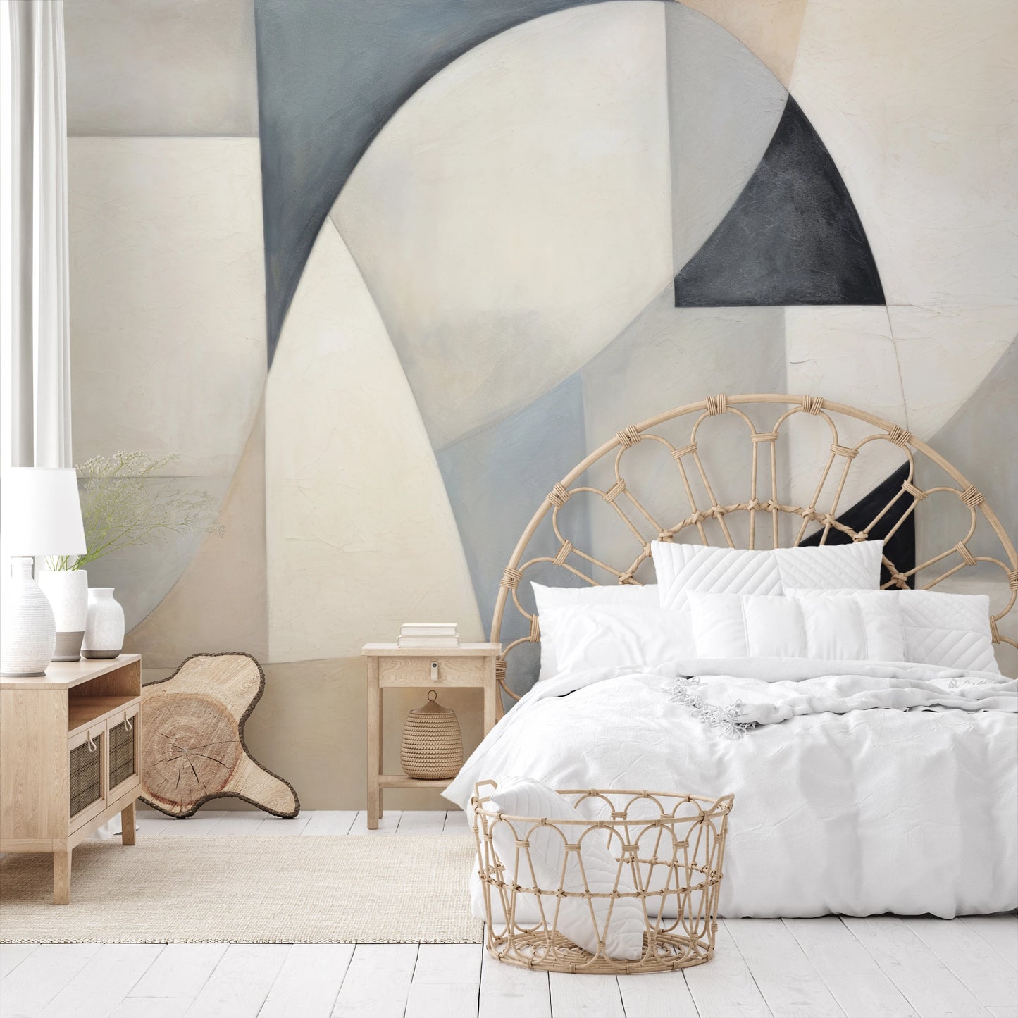 Wzór fototapety o nazwie Soft Geometric Blends pokazanej w kontekście pomieszczenia.