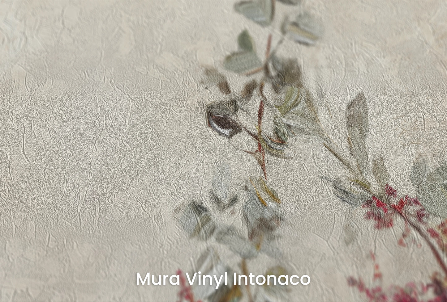 Zbliżenie na artystyczną fototapetę o nazwie Old Master's Flora na podłożu Mura Vinyl Intonaco - struktura tartego tynku.