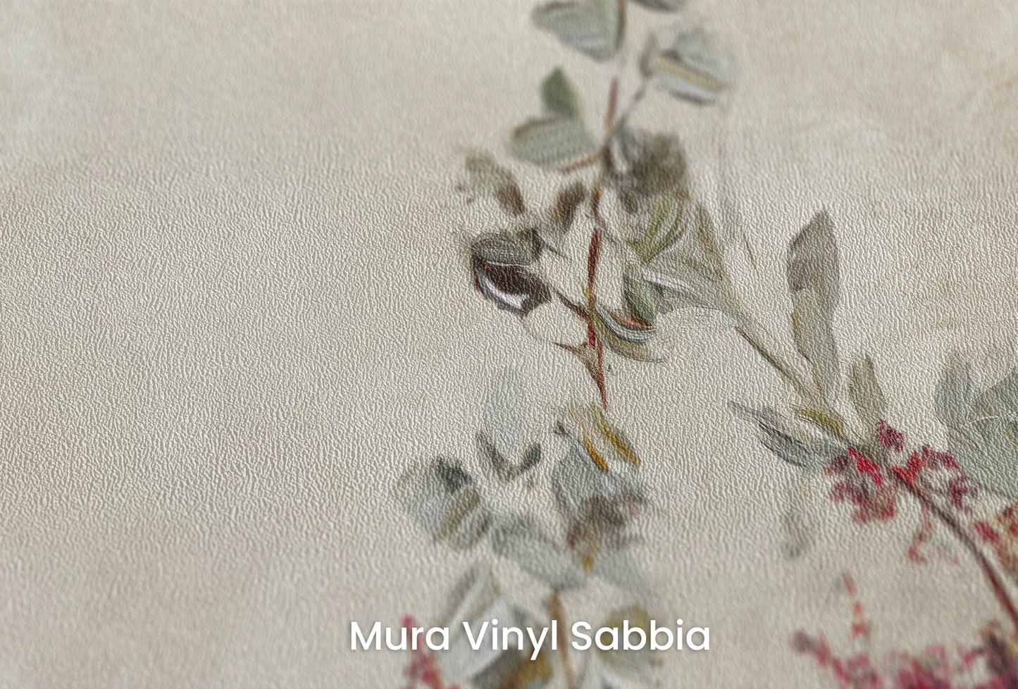 Zbliżenie na artystyczną fototapetę o nazwie Old Master's Flora na podłożu Mura Vinyl Sabbia struktura grubego ziarna piasku.