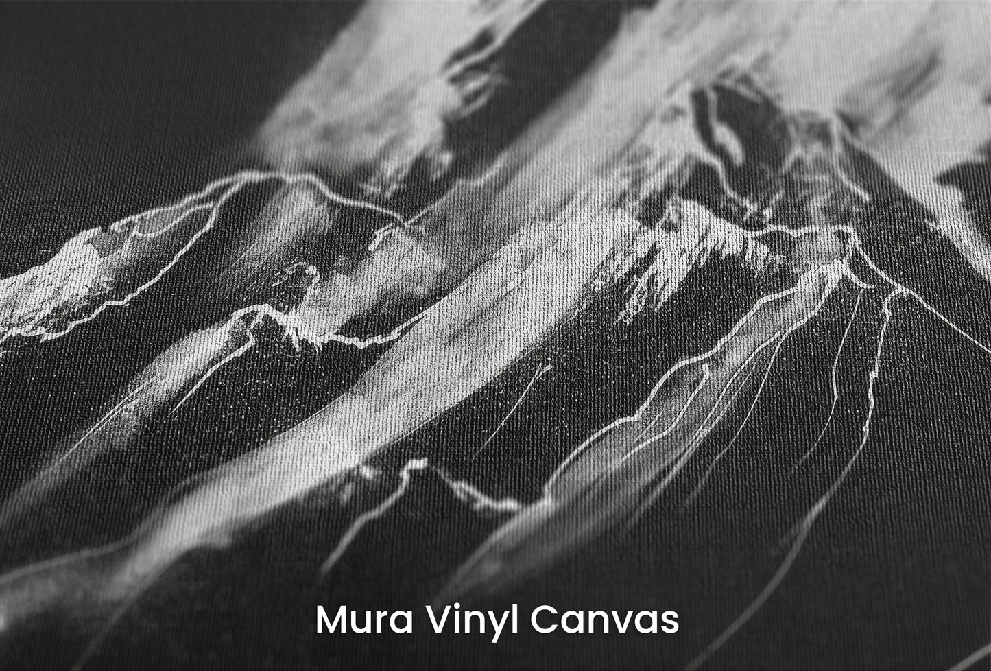 Zbliżenie na artystyczną fototapetę o nazwie Monochrome Majesty na podłożu Mura Vinyl Canvas - faktura naturalnego płótna.