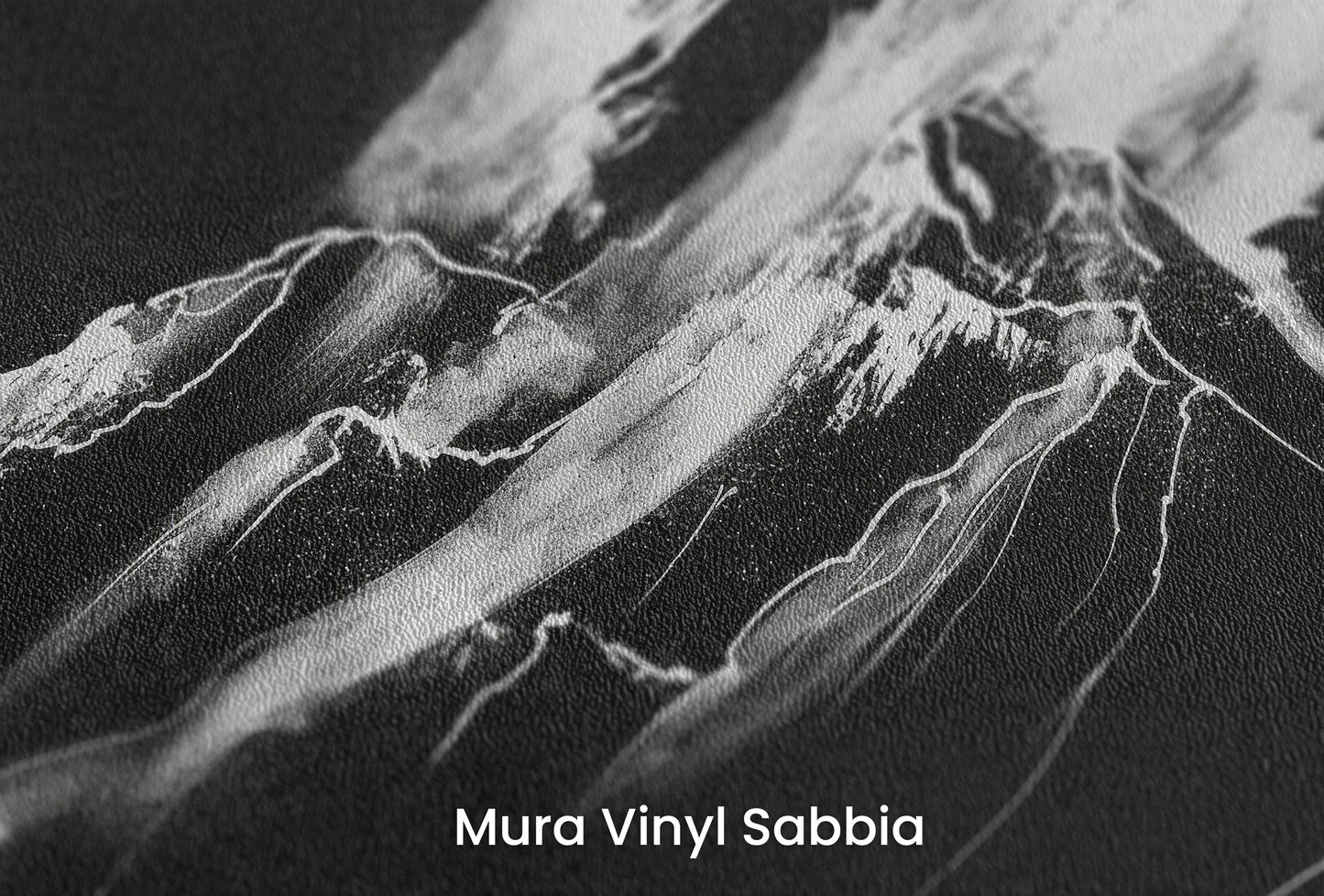 Zbliżenie na artystyczną fototapetę o nazwie Monochrome Majesty na podłożu Mura Vinyl Sabbia struktura grubego ziarna piasku.