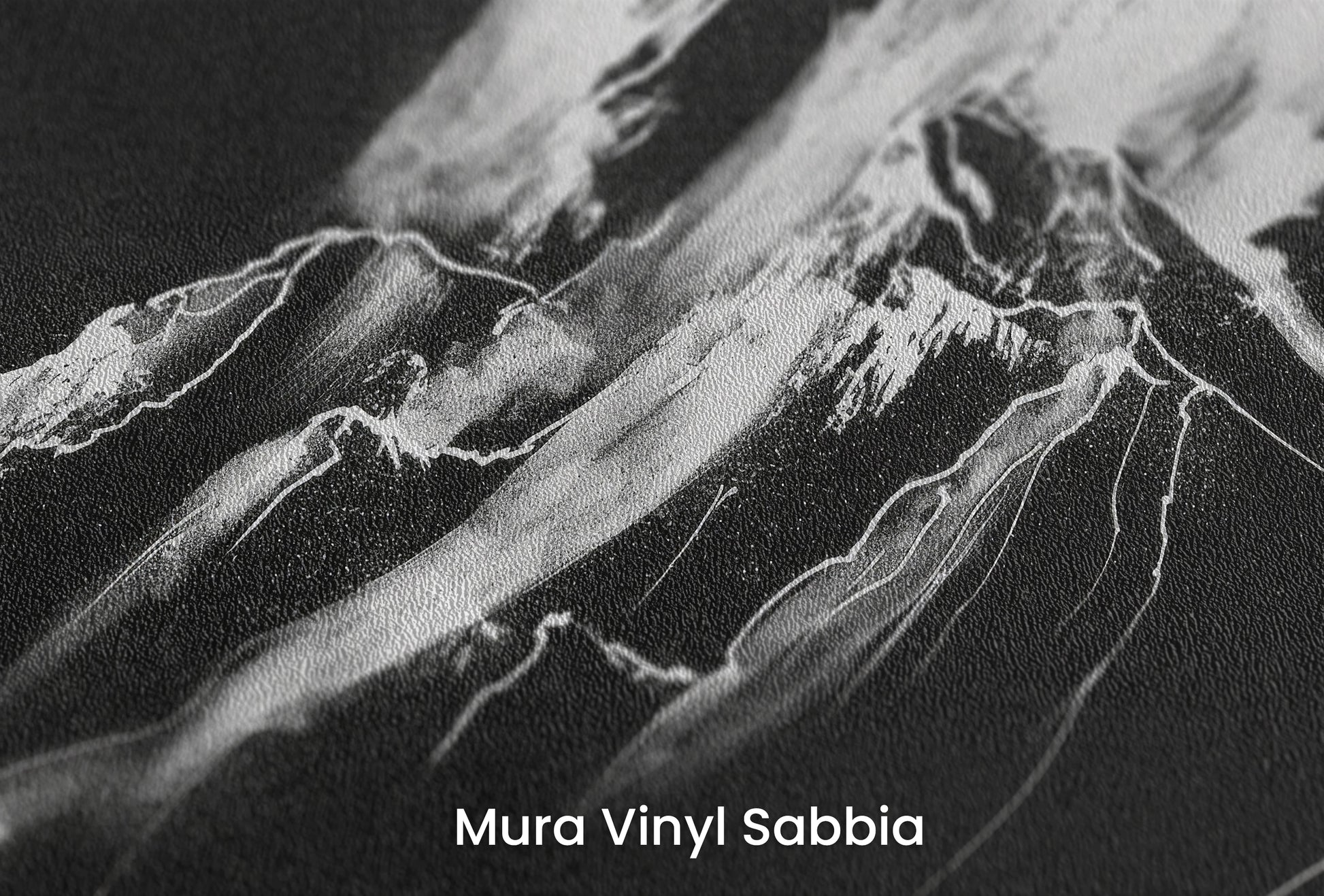Zbliżenie na artystyczną fototapetę o nazwie Monochrome Majesty na podłożu Mura Vinyl Sabbia struktura grubego ziarna piasku.