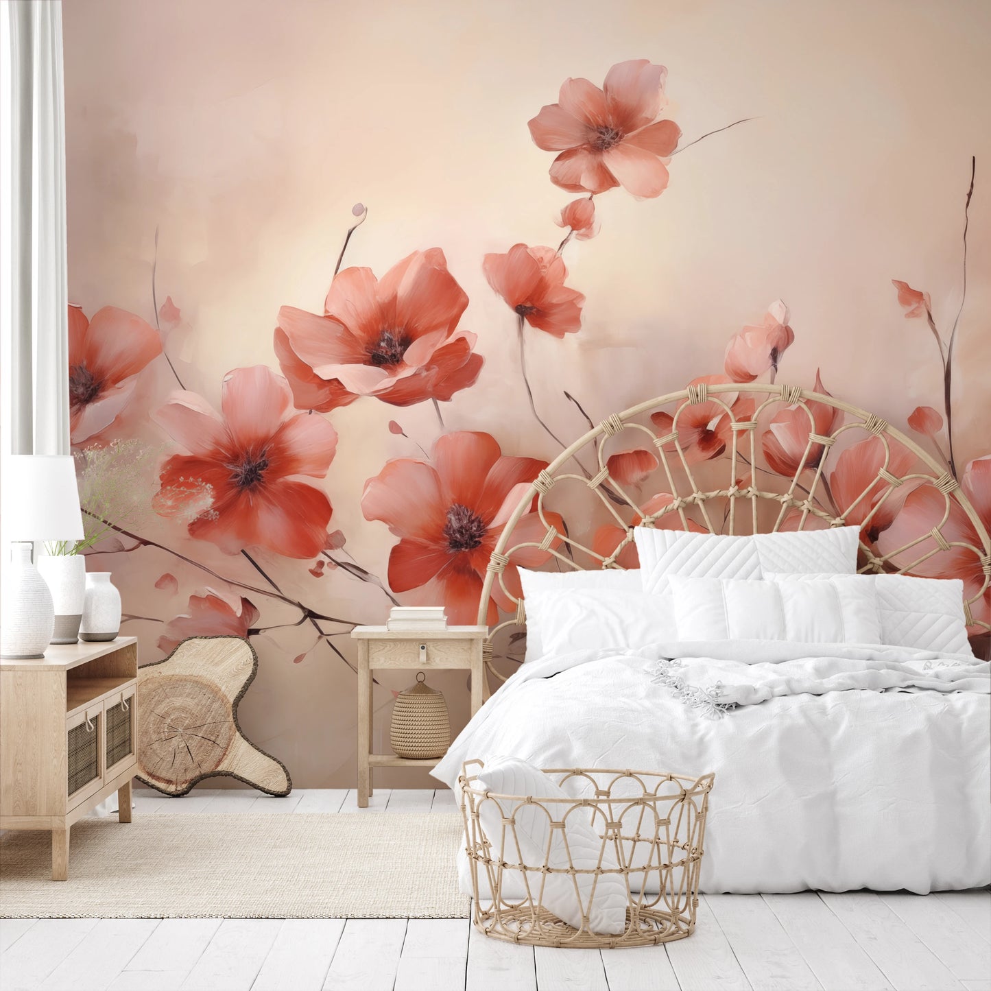 Fototapeta malowana o nazwie Dawn Petal Dance pokazana w aranżacji wnętrza.