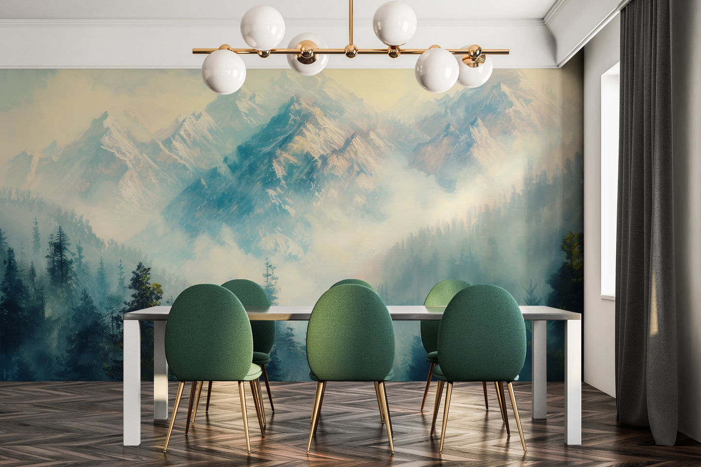 Fototapeta o nazwie Misty Forest Peaks użyta w aranzacji wnętrza.