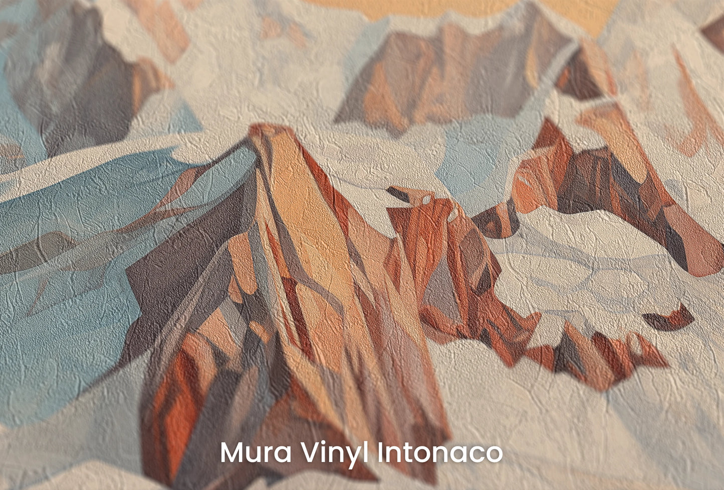 Zbliżenie na artystyczną fototapetę o nazwie Geometric Sunrise na podłożu Mura Vinyl Intonaco - struktura tartego tynku.