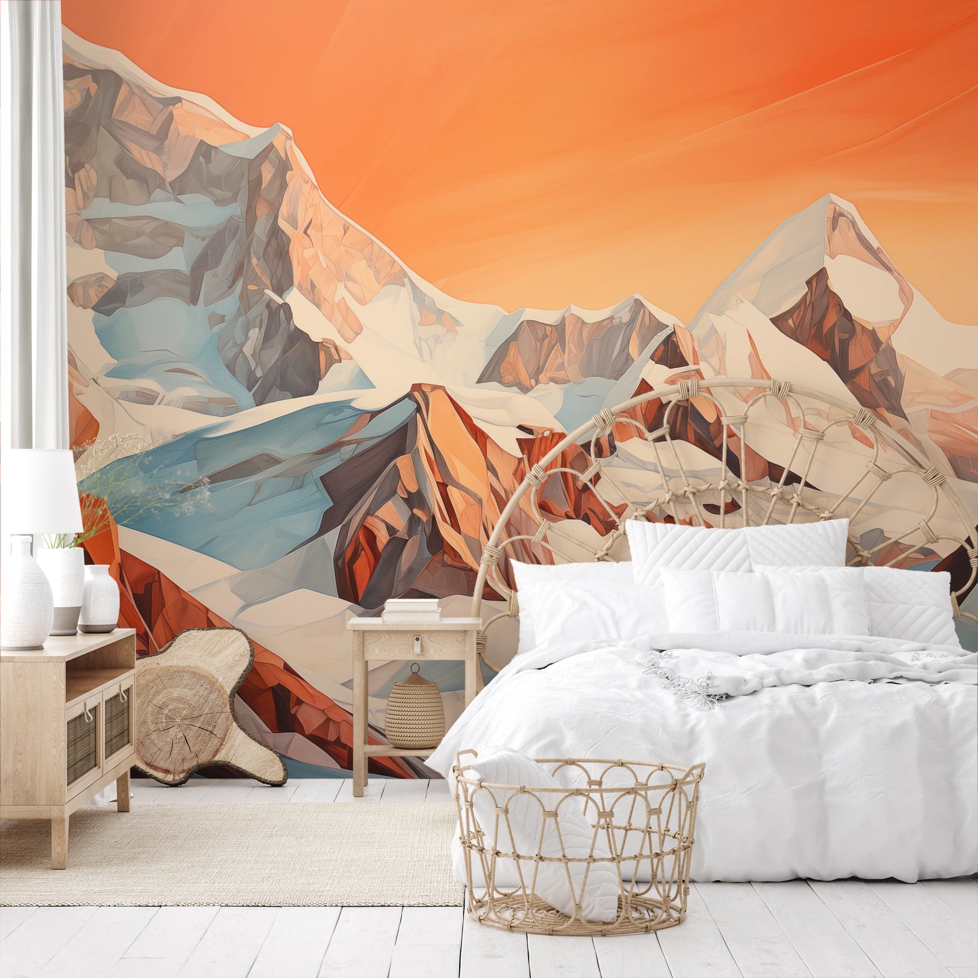 Wzór fototapety o nazwie Geometric Sunrise pokazanej w kontekście pomieszczenia.