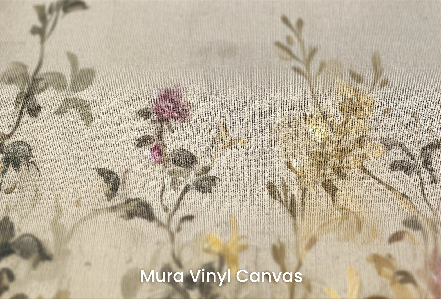Zbliżenie na artystyczną fototapetę o nazwie Vintage Blossom Array na podłożu Mura Vinyl Canvas - faktura naturalnego płótna.