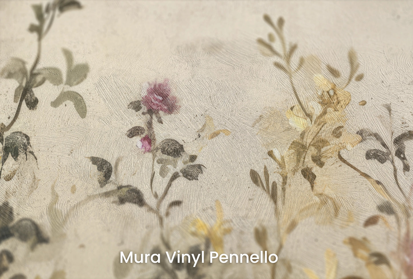 Zbliżenie na artystyczną fototapetę o nazwie Vintage Blossom Array na podłożu Mura Vinyl Pennello - faktura pociągnięć pędzla malarskiego.