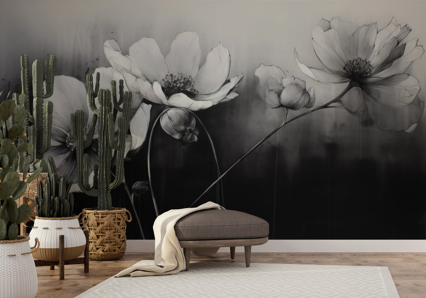Fototapeta o nazwie SILVER PETALS DANCE użyta w aranzacji wnętrza.