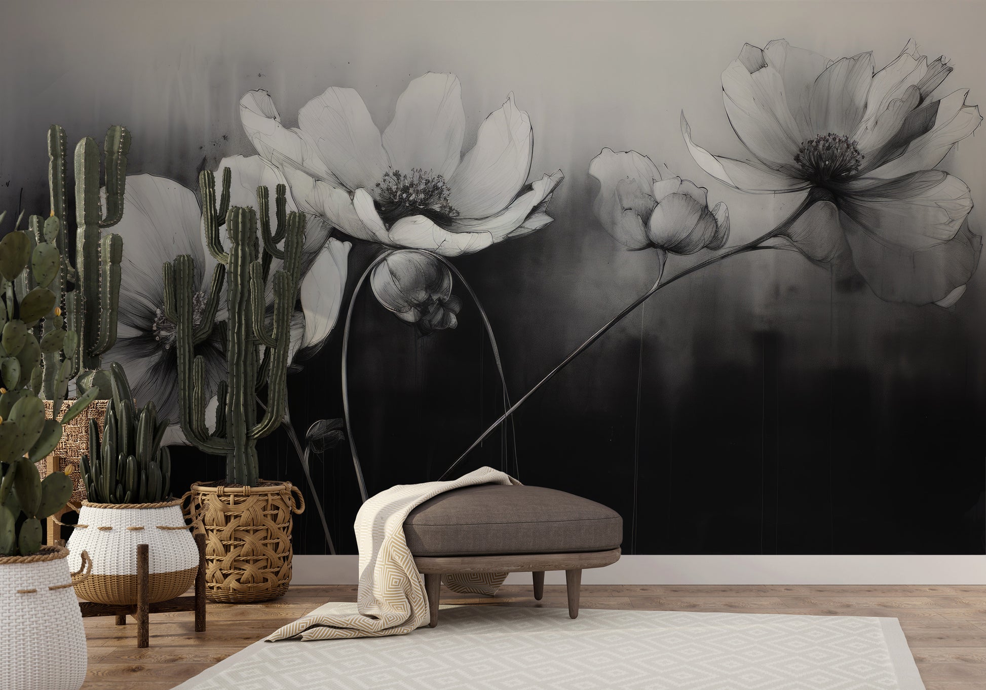 Fototapeta o nazwie SILVER PETALS DANCE użyta w aranzacji wnętrza.