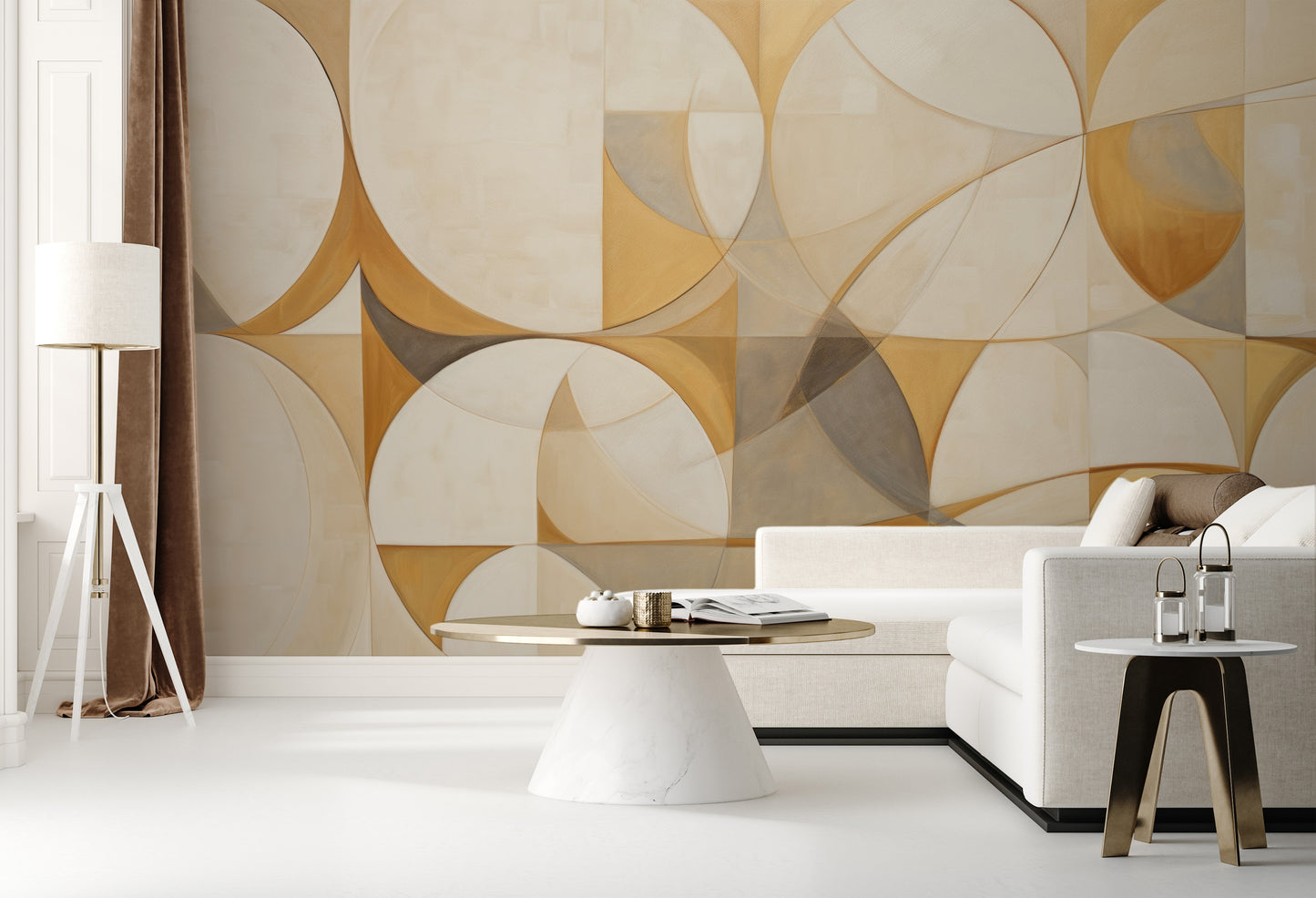 Wzór fototapety malowanej o nazwie INTERSECTING TRANQUILITY pokazanej w aranżacji wnętrza.