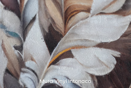 Zbliżenie na artystyczną fototapetę o nazwie Creamy Whispers na podłożu Mura Vinyl Intonaco - struktura tartego tynku.