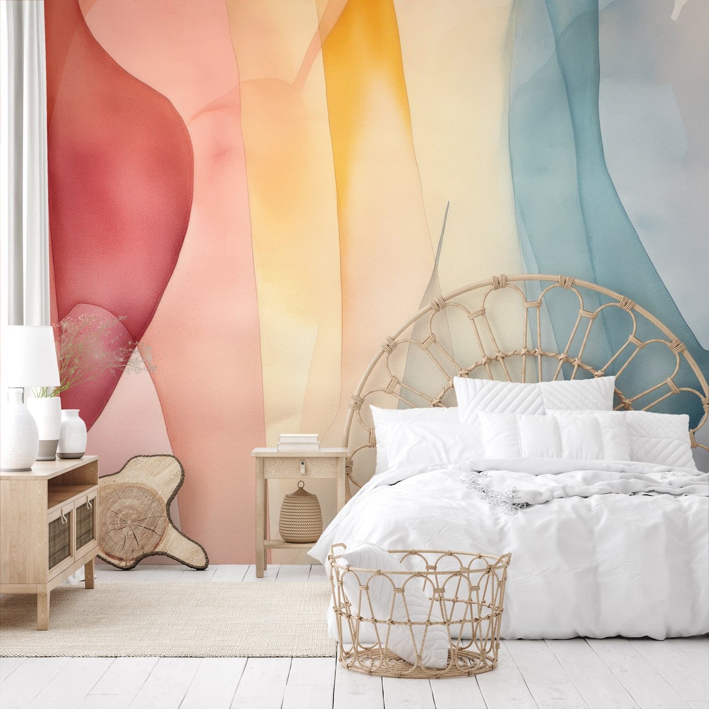 Zdjęcie prezentuje aranżację wnętrza z użyciem fototapety o nazwie Dreamy Pastel pokazanej w aranżacji wnętrza.