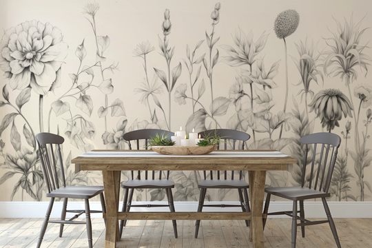 Wzór fototapety artystycznej o nazwie Ethereal Bloom pokazanej w aranżacji wnętrza.