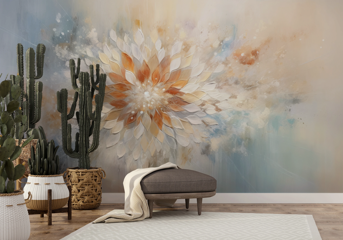Fototapeta artystyczna o nazwie Serene Lotus pokazana w aranżacji wnętrza.