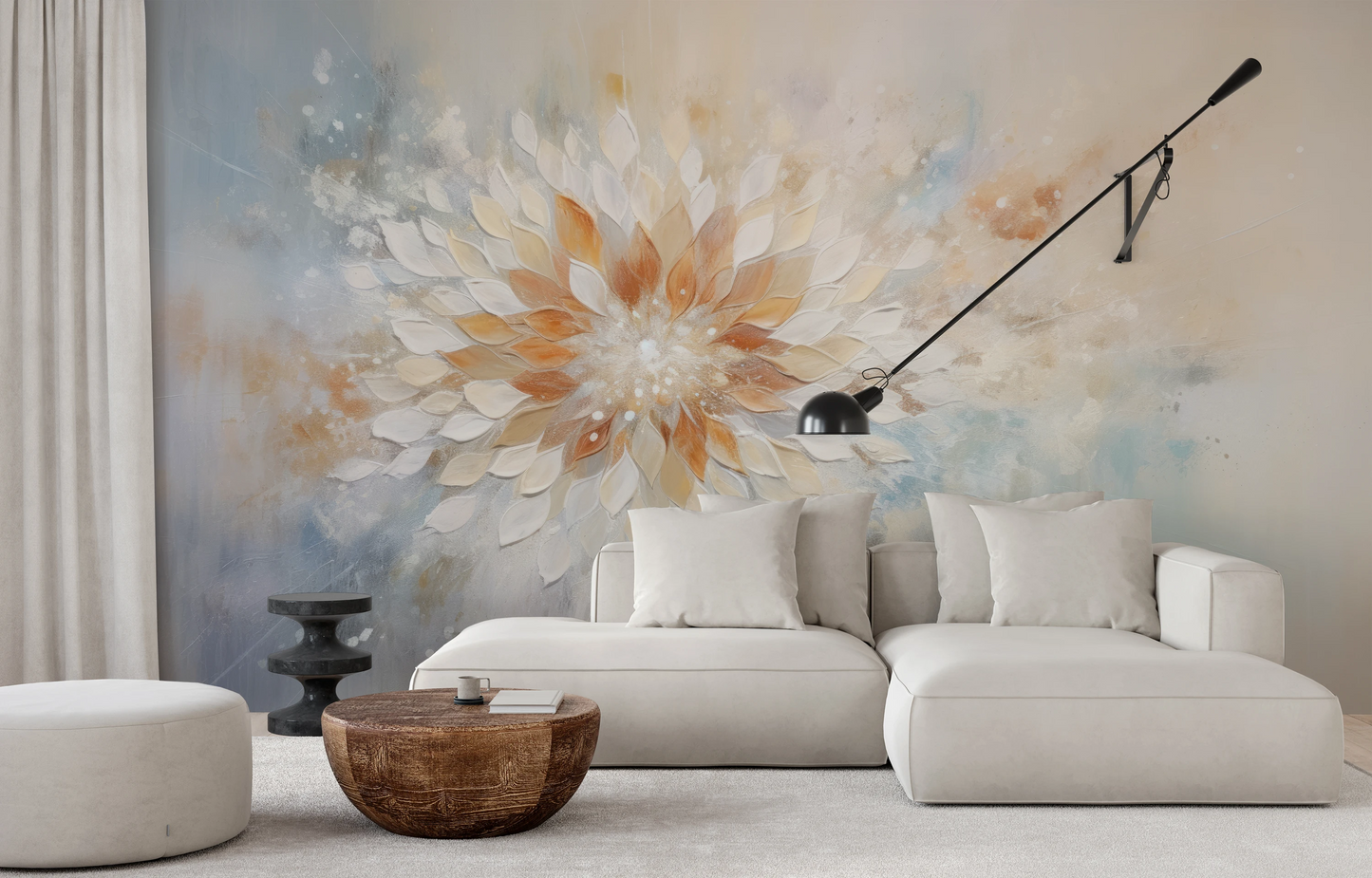 Wzór fototapety o nazwie Serene Lotus pokazanej w kontekście pomieszczenia.
