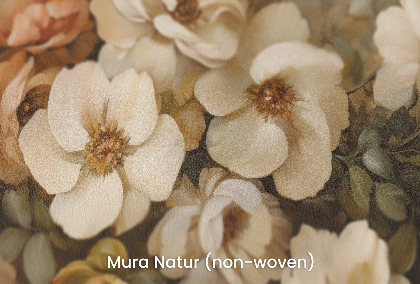 Zbliżenie na artystyczną fototapetę o nazwie Classic Floral Harmony na podłożu Mura Natur (non-woven) - naturalne i ekologiczne podłoże.