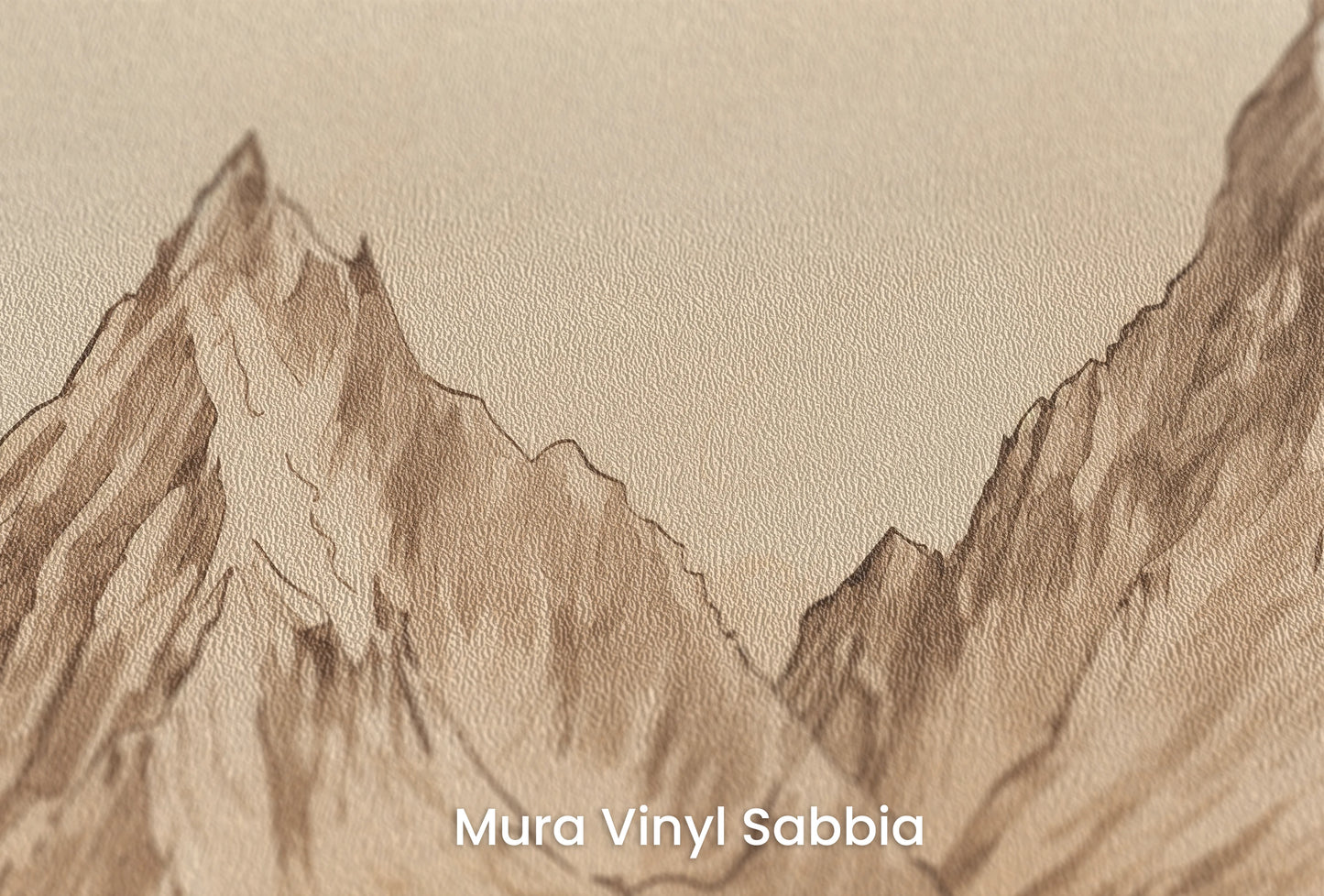 Zbliżenie na artystyczną fototapetę o nazwie Sepia Mountain Range na podłożu Mura Vinyl Sabbia struktura grubego ziarna piasku.
