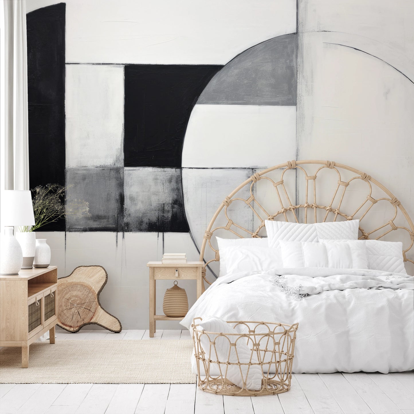 Fototapeta malowana o nazwie Minimalist Lunar Phase pokazana w aranżacji wnętrza.
