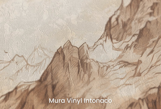 Zbliżenie na artystyczną fototapetę o nazwie Timeless Summits na podłożu Mura Vinyl Intonaco - struktura tartego tynku.
