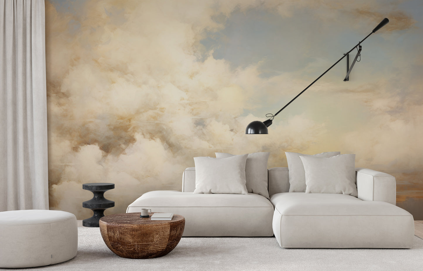Wzór fototapety malowanej o nazwie ETHEREAL CLOUDSCAPE HORIZON pokazanej w aranżacji wnętrza.
