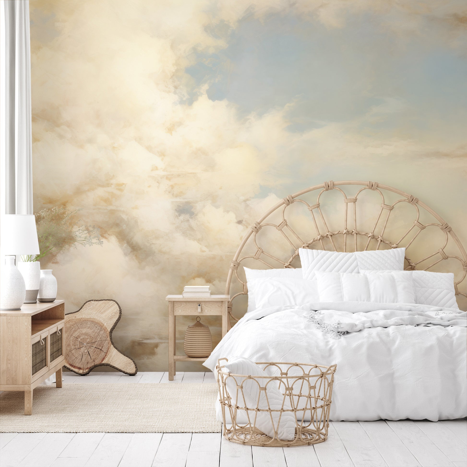 Wzór fototapety o nazwie ETHEREAL CLOUDSCAPE HORIZON pokazanej w kontekście pomieszczenia.