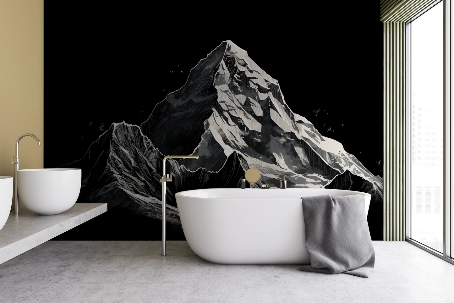 Wzór fototapety artystycznej o nazwie Monochromatic Peak pokazanej w aranżacji wnętrza.