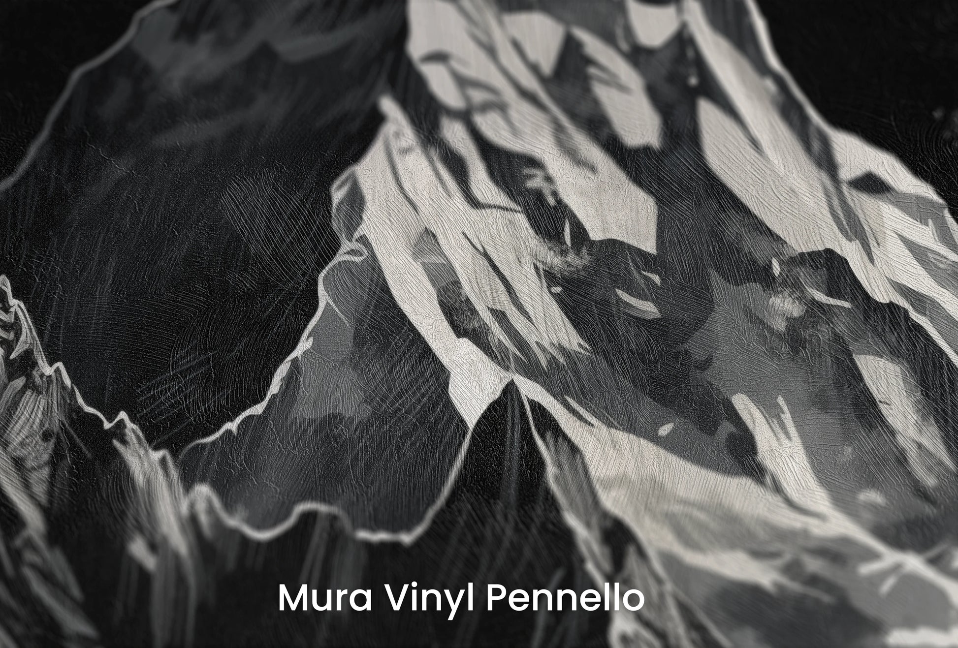 Zbliżenie na artystyczną fototapetę o nazwie Monochromatic Peak na podłożu Mura Vinyl Pennello - faktura pociągnięć pędzla malarskiego.