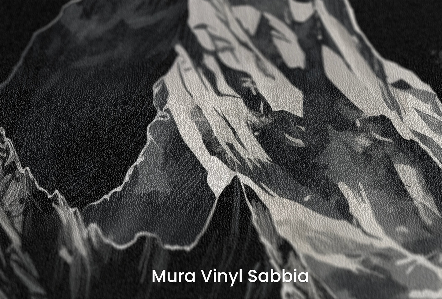 Zbliżenie na artystyczną fototapetę o nazwie Monochromatic Peak na podłożu Mura Vinyl Sabbia struktura grubego ziarna piasku.