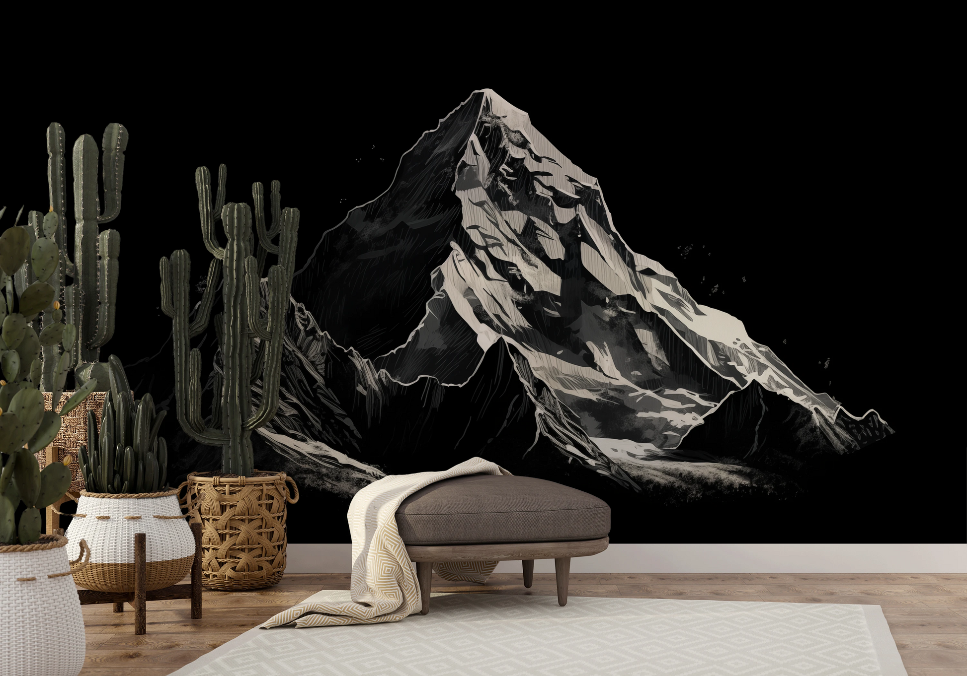 Wzór fototapety o nazwie Monochromatic Peak pokazanej w kontekście pomieszczenia.