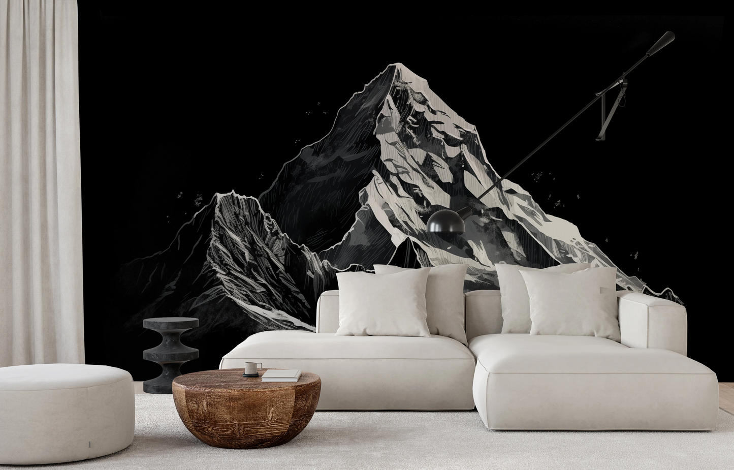 Wzór fototapety artystycznej o nazwie Monochromatic Peak pokazanej w aranżacji wnętrza.