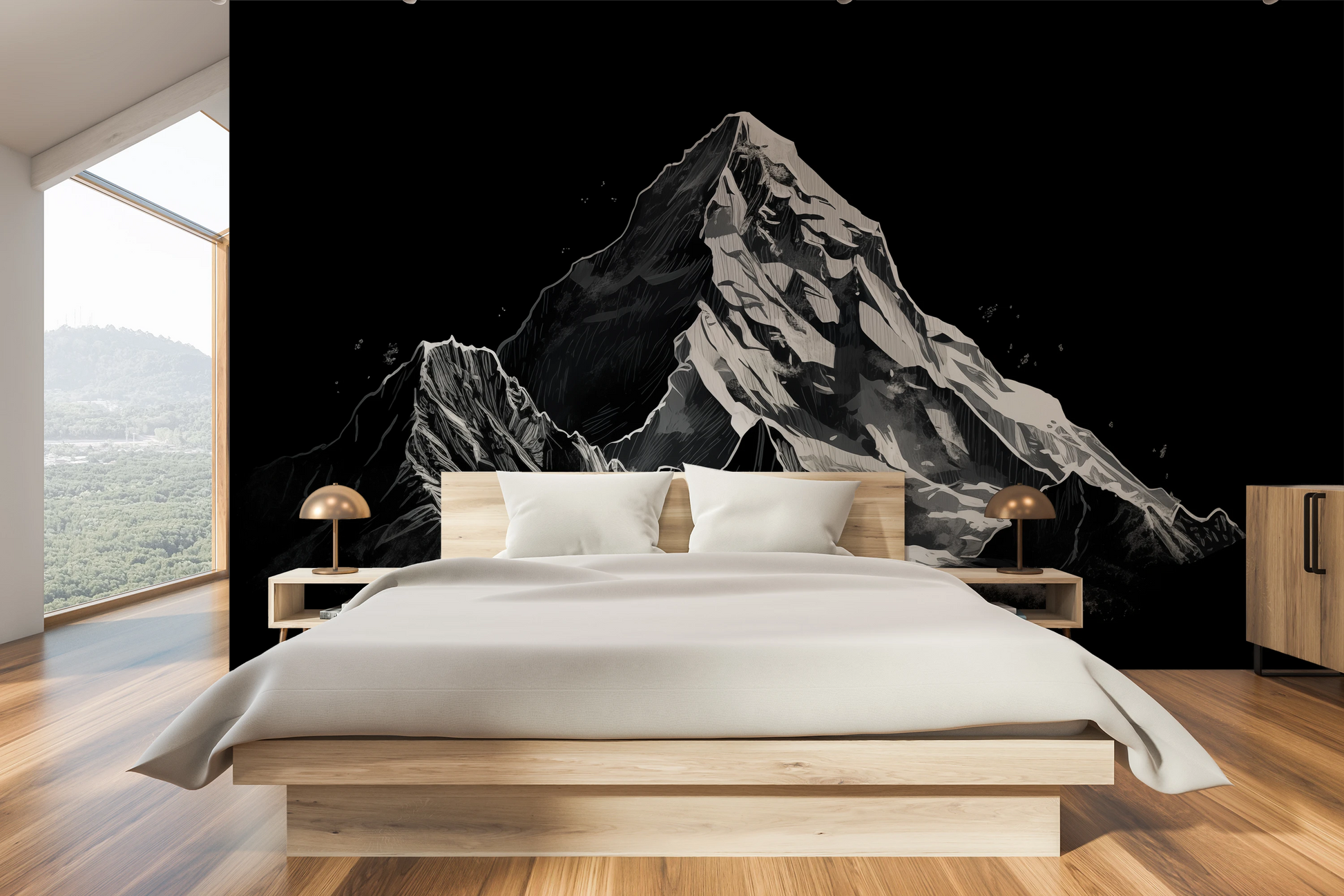 Fototapeta artystyczna o nazwie Monochromatic Peak pokazana w aranżacji wnętrza.