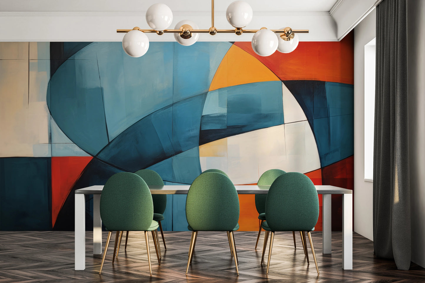 Wzór fototapety malowanej o nazwie Colorful Abstraction pokazanej w aranżacji wnętrza.