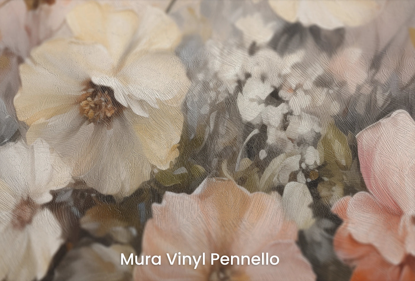 Zbliżenie na artystyczną fototapetę o nazwie Ethereal Floral Blend na podłożu Mura Vinyl Pennello - faktura pociągnięć pędzla malarskiego.