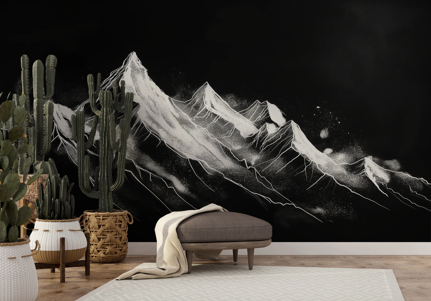 Fototapeta artystyczna o nazwie Nocturnal Summit pokazana w aranżacji wnętrza.