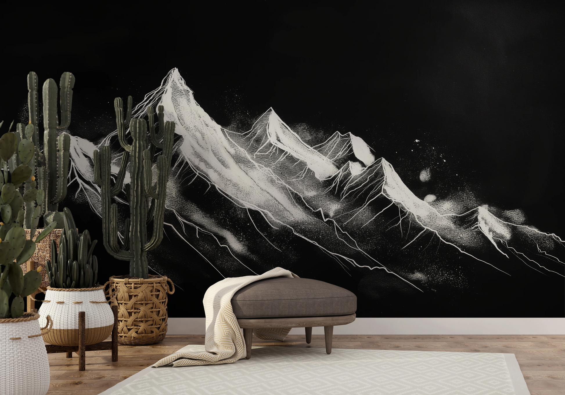 Fototapeta artystyczna o nazwie Nocturnal Summit pokazana w aranżacji wnętrza.