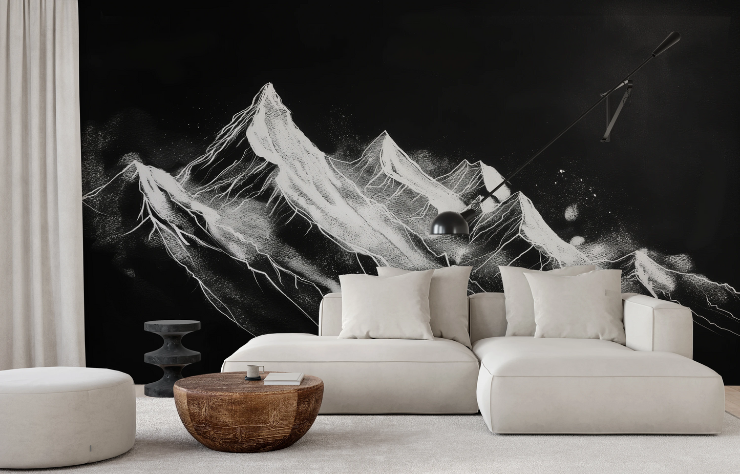 Wzór fototapety o nazwie Nocturnal Summit pokazanej w kontekście pomieszczenia.